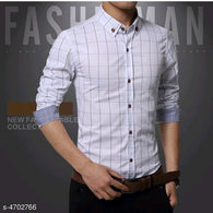 Classy White Cotton Checkered Men Shirts