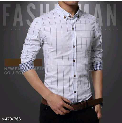 Classy White Cotton Checkered Men Shirts