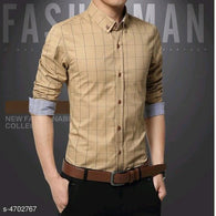 Classy Brown Cotton Checkered Men Shirts