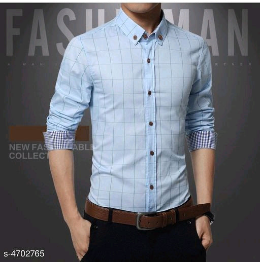 Classy Blue Cotton Checkered Men Shirts