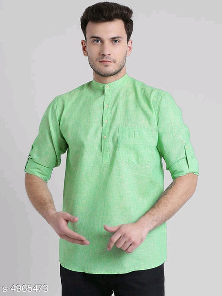 Trendy Cotton Green Roll up Sleeve Men Shirts