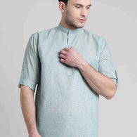 Trendy Cotton Blue Roll up Sleeve Men Shirts