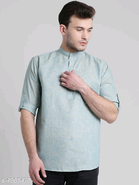 Trendy Cotton Blue Roll up Sleeve Men Shirts