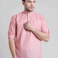 Trendy Cotton Pink Roll up Sleeve Men Shirts