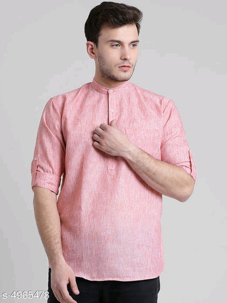 Trendy Cotton Pink Roll up Sleeve Men Shirts