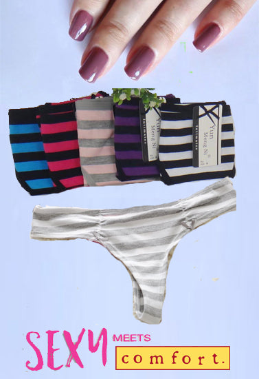 Peanuts Striped Print Thong Panties Pk-5