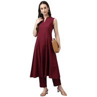 Stylish Women's Maroon Rayon A-line Kurta with Pant