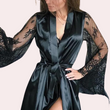 Day-to-Night Black Silk Robe for Women's Seductive Style