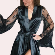 Day-to-Night Black Silk Robe for Women's Seductive Style