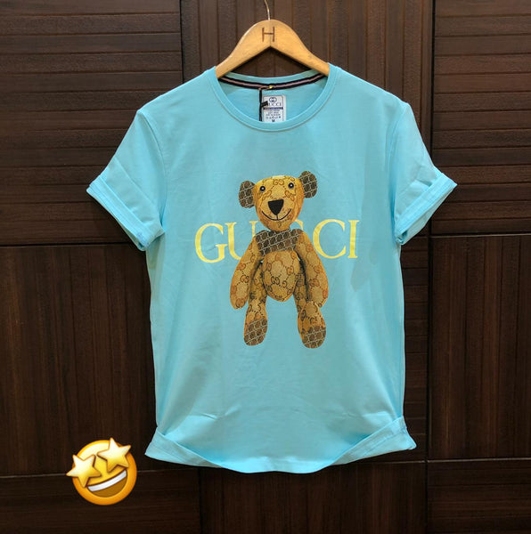 Blue Teddy Printed Round Neck TShirt