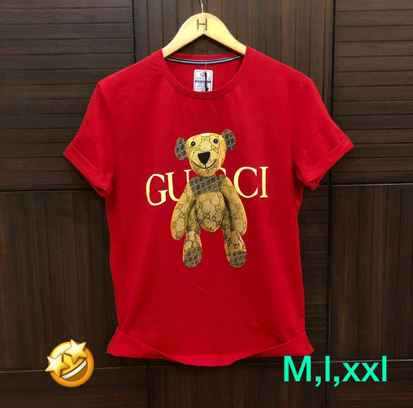 Red Teddy Printed Round Neck TShirt