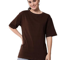 Brown Women's Casual Oversized Round Neck Tshirt