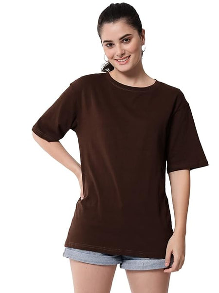 Brown Women's Casual Oversized Round Neck Tshirt