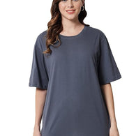 Grey Women's Casual Oversized Round Neck Tshirt