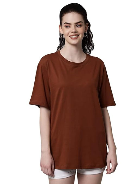 Classic Brown Casual Oversized Round Neck Tshirt