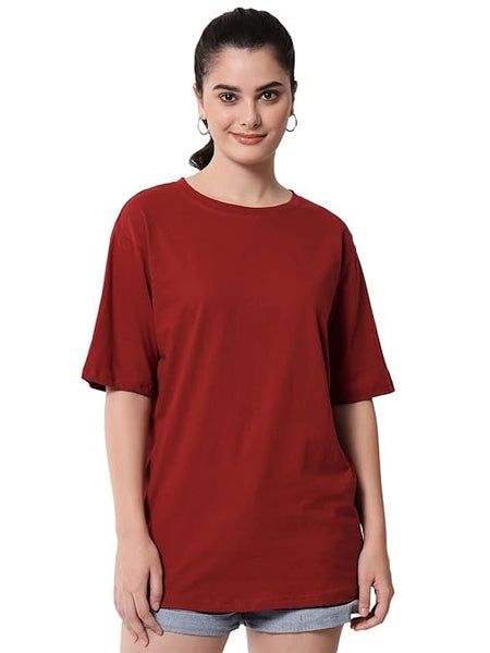 Stylish Maroon Casual Oversized Round Neck Tshirt