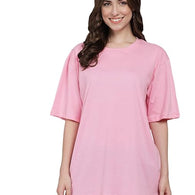 Pink Casual Oversized Round Neck Tshirt