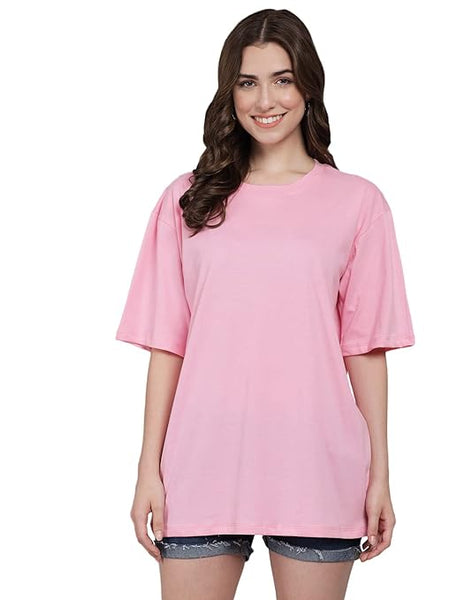 Pink Casual Oversized Round Neck Tshirt