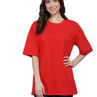 Red Casual Oversized Round Neck Tshirt