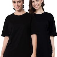 Black Women Cotton Half Sleeve Oversized T-Shirts