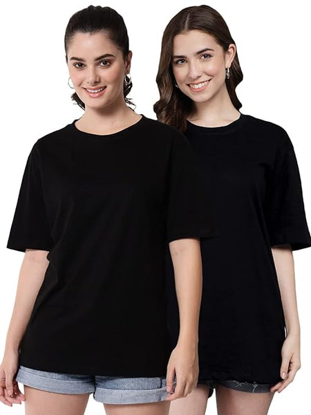 Black Women Cotton Half Sleeve Oversized T-Shirts