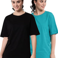 Pk 2 Women Cotton Half Sleeve Oversized T-Shirts