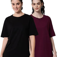 Multi Women Cotton Half Sleeve Oversized T-Shirts Set 2