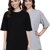 Set 2 Multi Women Cotton Half Sleeve Oversized T-Shirts