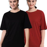 Multi Women Cotton Half Sleeve Oversized T-Shirts Pack 2