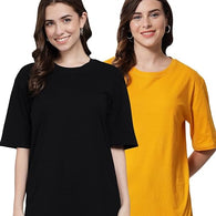 Multi Set 2 Women Cotton Half Sleeve Oversized T-Shirts