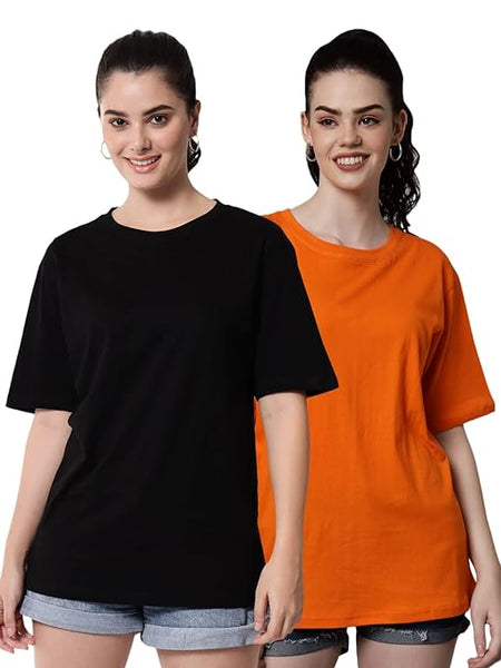 Classic Pk 2 Women Cotton Half Sleeve Oversized T-Shirts