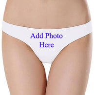 Custom Photo- White Low Waist Cotton Thong Panty