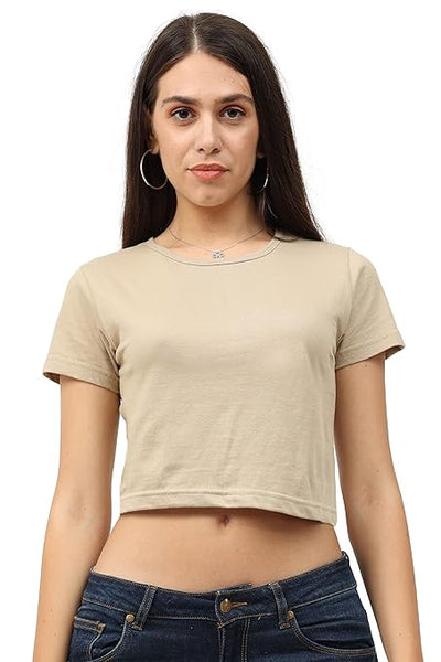 Women Plain Light Brown Crop Top