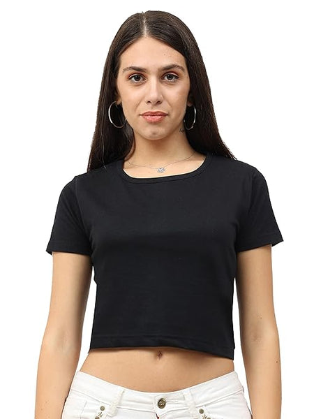 Women Plain Black Crop Top