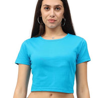 Women Plain Blue Crop Top