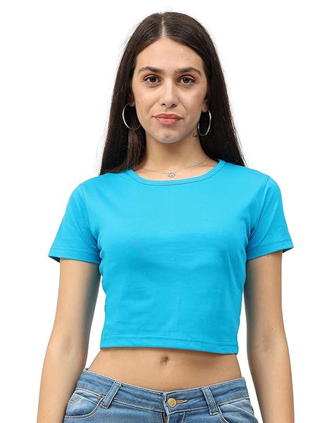 Women Plain Blue Crop Top