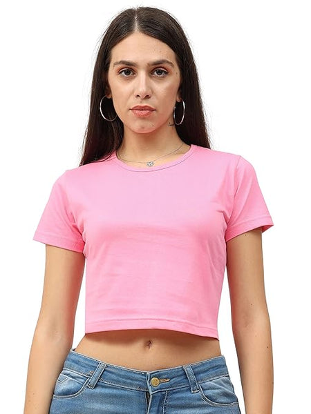 Women Plain Light Pink Crop Top