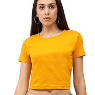 Women Plain Mustard Yellow Crop Top