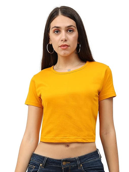 Women Plain Mustard Yellow Crop Top