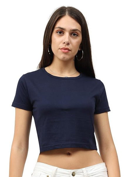 Women Plain Navy Blue Crop Top