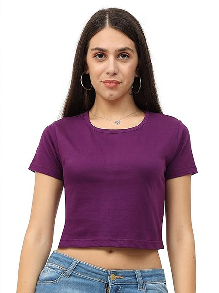 Women Plain Purple Crop Top