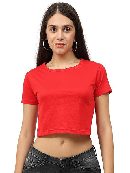 Women Plain Red Crop Top