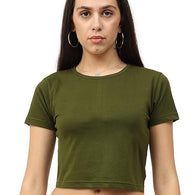 Women Plain Olive Green Crop Top