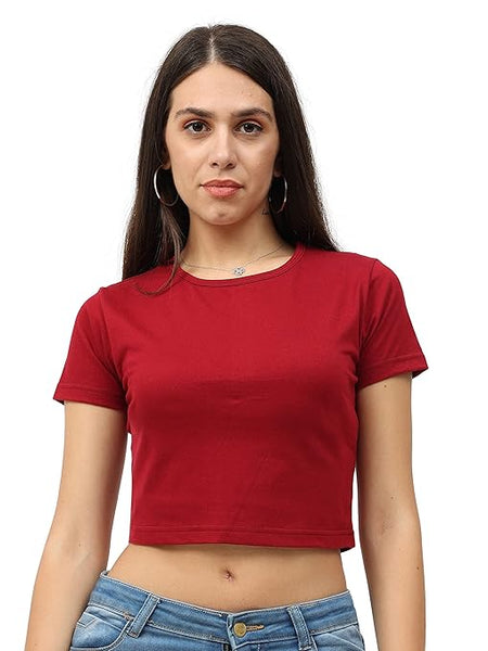 Women Plain Maroon Crop Top