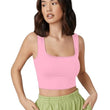 Women Square Neck Baby Pink Tank Tops