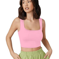 Women Square Neck Baby Pink Tank Tops