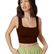 Women Square Neck Brown Tank Tops