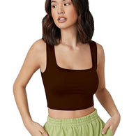 Women Square Neck Brown Tank Tops