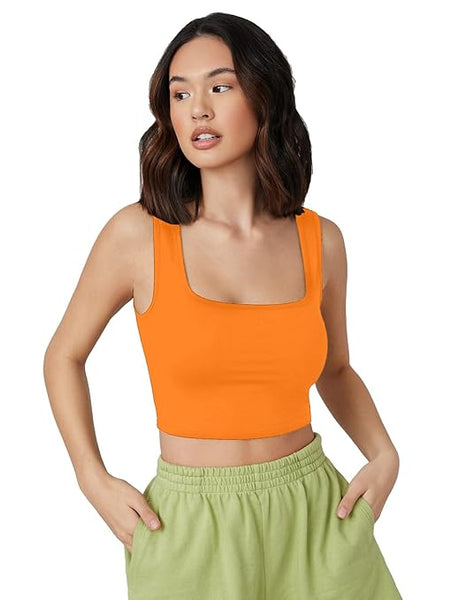 Women Square Neck Orange Tank Tops