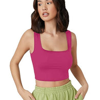 Women Square Neck Pink Tank Tops